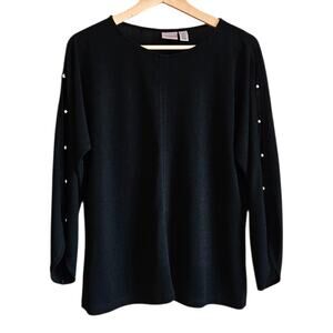 Chico's Easywear Blouse Long Sleeve Open Top Sleeves Gold Studs Women 2 (Large)